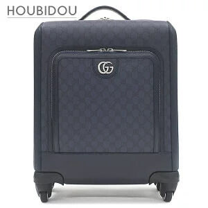 Gucci Savoy Cabin Trolley Bag GG Supreme Canvas Leather Navy Blue Suitcase